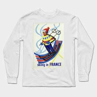 Skiing in France - Vintage Travel Poster Long Sleeve T-Shirt